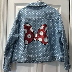 Disney Blue Polka Dot Jean Jacket with Red Bow